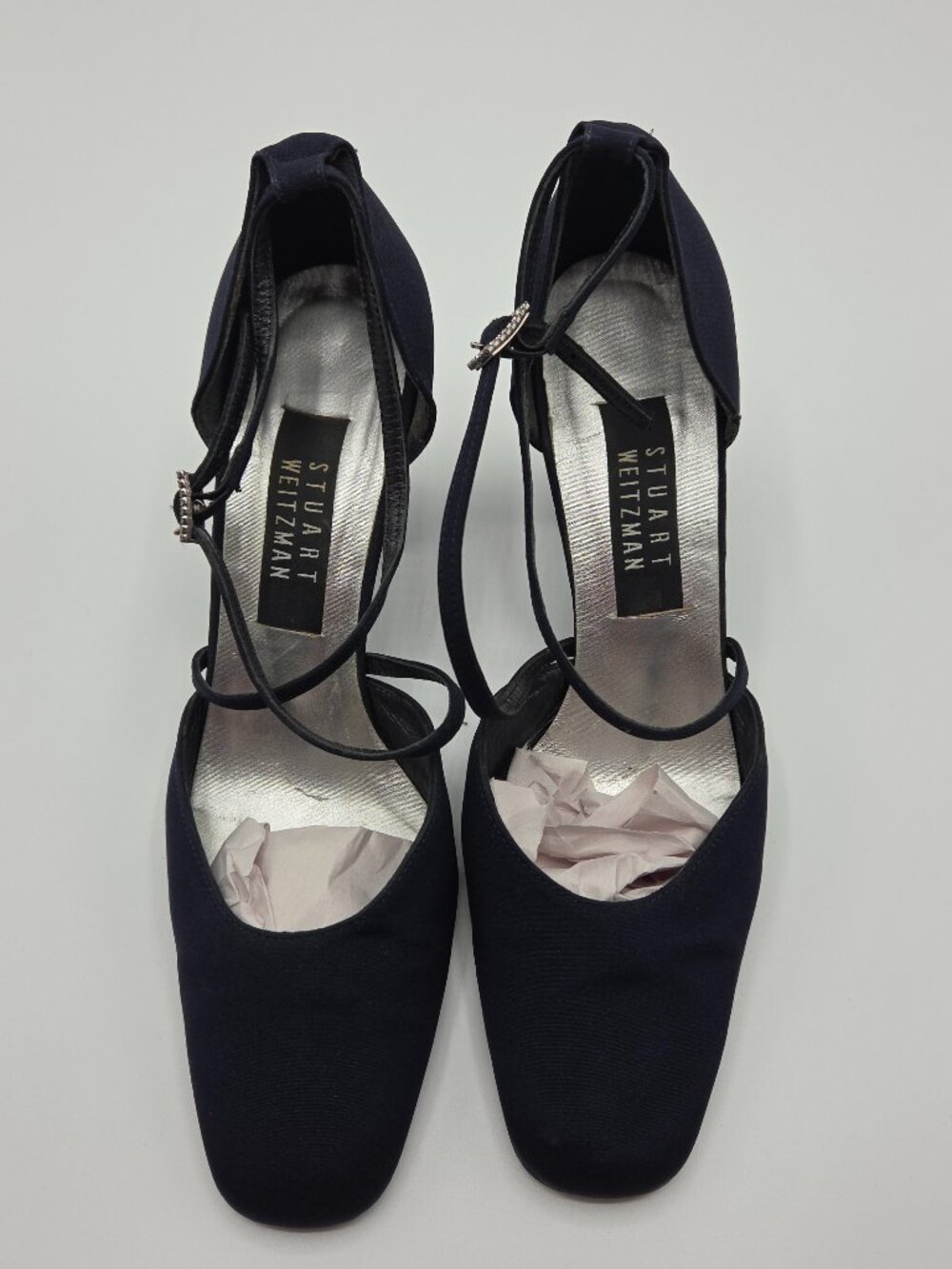 Stuart Weitzman Blue Strappy Pumps Rhinestone Buckle Size 8